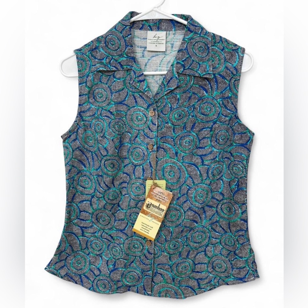 NWT Kingston Grange Bamboo Sleeveless Tailored Button Up Collared Blouse‎ Size 8